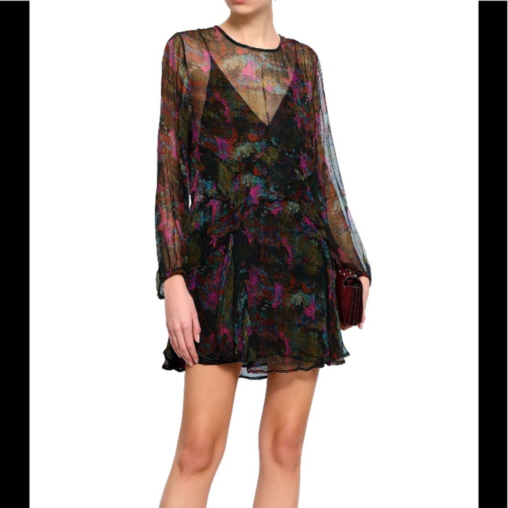 Ruffled Floral Printed Georgette Mini Dress